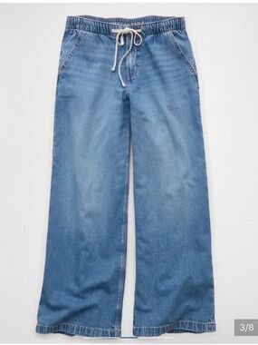 American Eagle Outfitters Light Blue Wide-Leg Drawstring Jeans